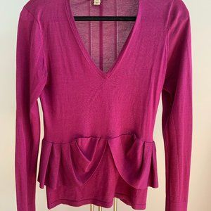 Burberry Silk Ruched Peplum Ruffle Top